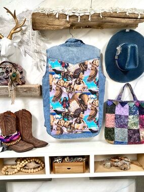 Native/wildlife chambray upcycle rustic boho Vest/tank southwestern country vube